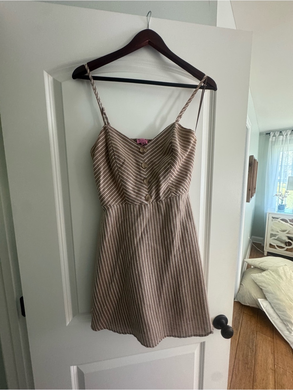 Striped Spaghetti Strap Summer Dress in Beige